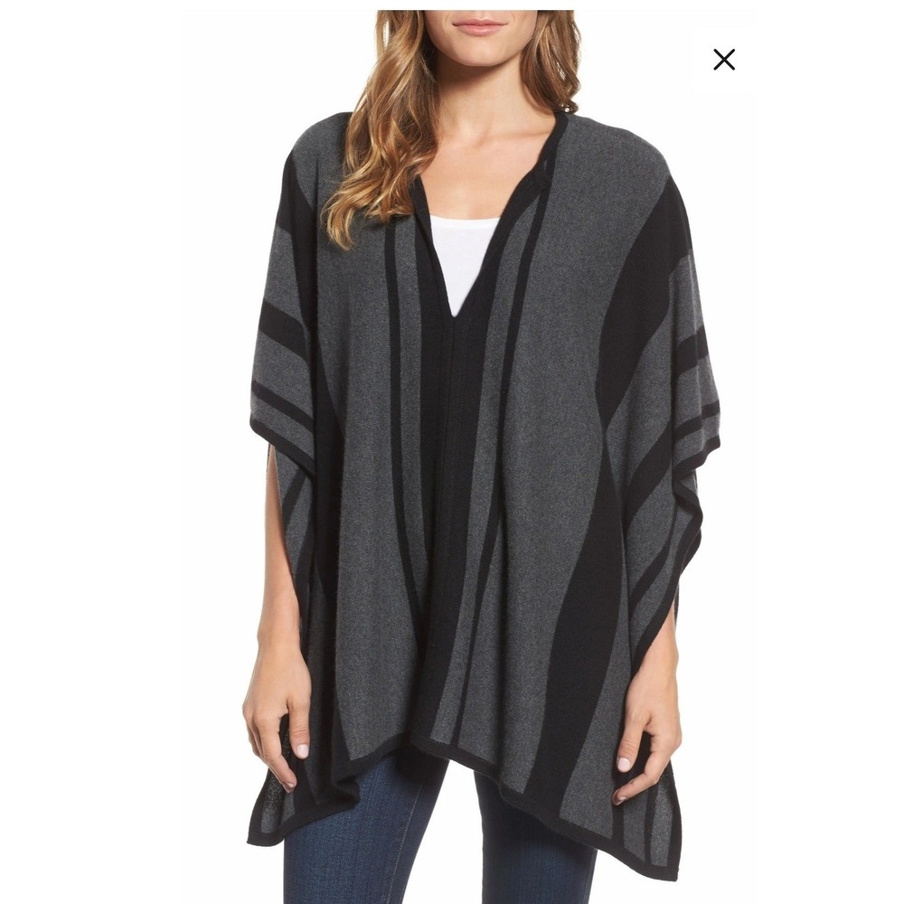 Tommy Bahama Cashmere Island Stripe Poncho One Size Gray Black
